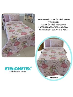 ETEHOMETEX Pamuklu Kapitoneli Yatak Örtüsü TAKIMI TEK KİŞİLİK Friends 8696474232122